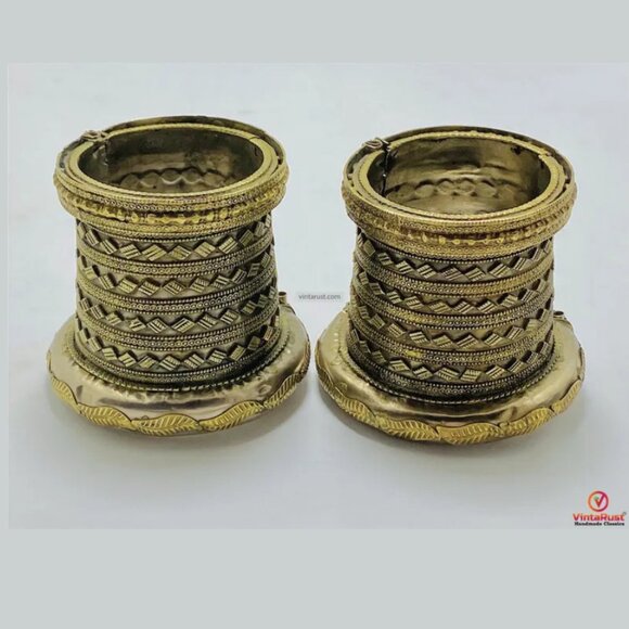 Single Boho Cuff Bracelet- Cuff Bracelet- Afghan Golden Massive Handcuff Hinged - Picture 4 of 9